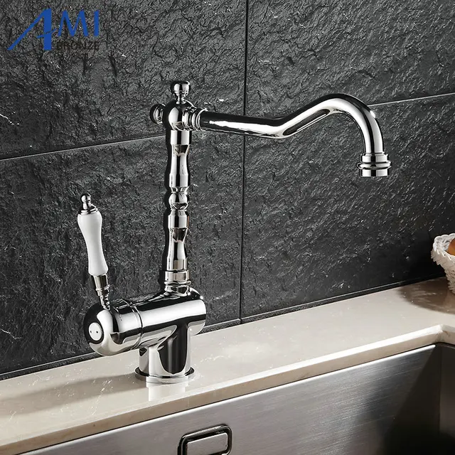 Special Price Chromed Polished Kitchen Faucets 360 Swivel Brass Kitchen Sink Basin Swivel Mixer Tap Faucet 9087