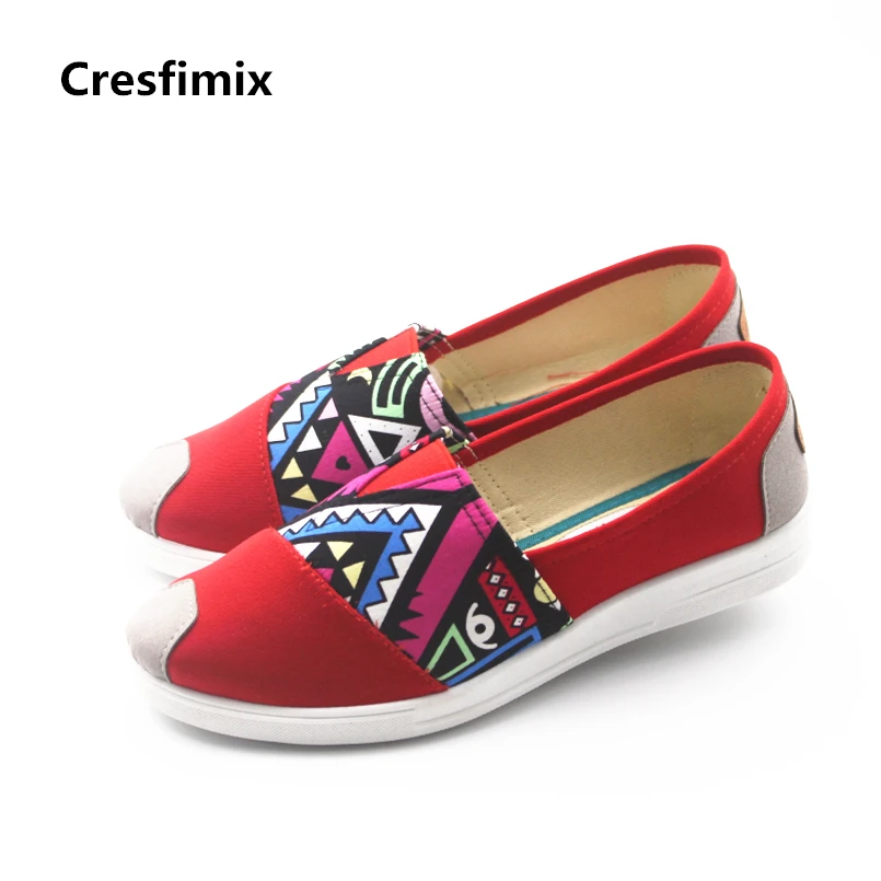 Cresfimix/модные женские туфли на плоской подошве с красным узором милые парусиновые