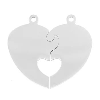 

Stainless Steel Blank Print Engrave Tear Heart Tags Split Heart Charm Pendant Mirror Polish DIY Jewelry Wholesale 50pcs
