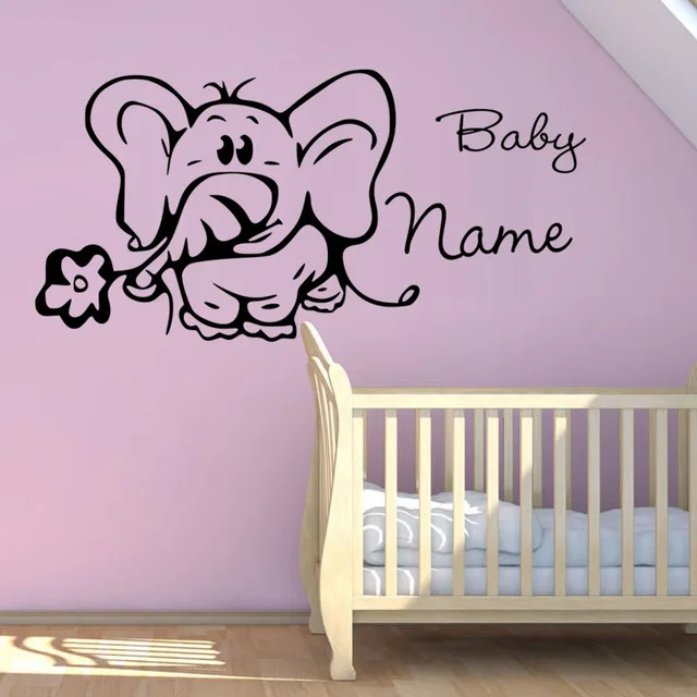 Personalised Cute Kids Room Wall Sticker Funny Baby Elephant Decal
