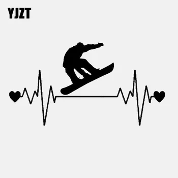 

YJZT 16.1CM*9CM Fashion Snowboard Heartbeat Lifeline Decal Vinyl Black/Silver Car Sticker C22-1179