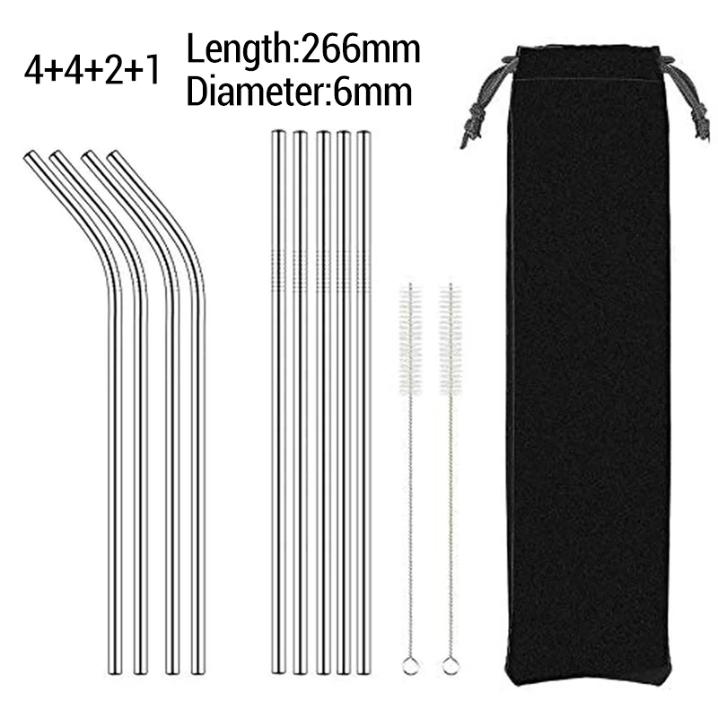 

11pcs Set Reusable Metal Drinking Straw Stainless Steel ECO-Friendly Milk Straw With Cleaner Brush For Mugs Bar Party Accessory