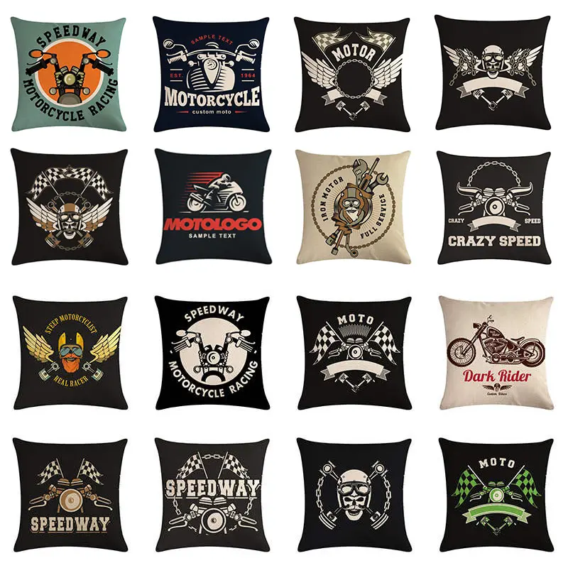 

45x45cm Cotton Linen Throw pillow covers decorative Motorcycle pillow covers retro locomotive pillow cover Human skeleton pillow