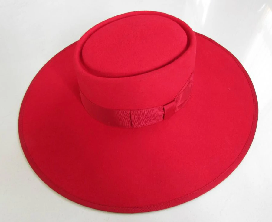 red wide brim hat