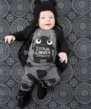 New 2016 baby boy clothes baby kleding cotton little monsters long sleeve t-shirt + pants 2pcs suit baby meisjes kleding sets