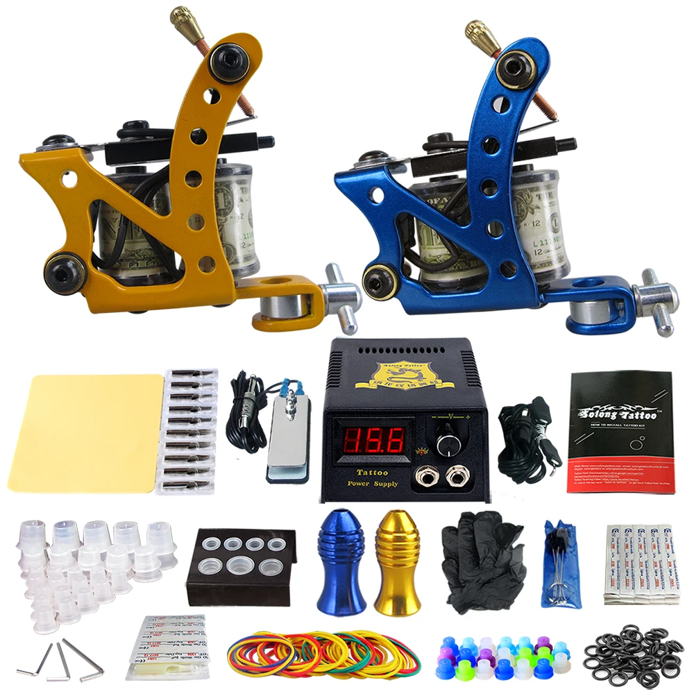 

Complete Tattoo Machine Kit Power Pack Beginner Tattoo Guns Needle Tips TK202-37