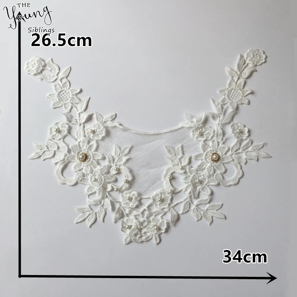 Новое Поступление Вышивка молочное волокно белый выдалбливают аппликация кружевной воротник DIY ABS Жемчужное Кружево Ткань свадебное платье аксессуары - Цвет: Have beads