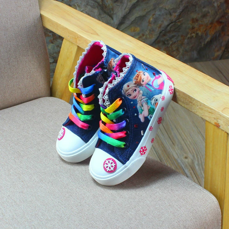 

Kids Shoes for Girls Sneakers Jeans High Canvas Children Shoes Denim Running Sport Baby Sneakers Big Girls Shoes Size 25-37