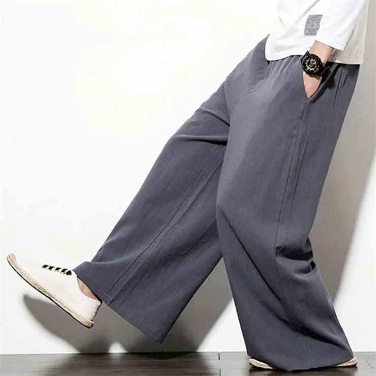 Autumn Plus Size Hip Hop wide leg Pants Men Casual Loose Trousers big size cotton linen pants Joggers M-6XL 7XL Sweatpants wide leg pants wide leg sweatpants