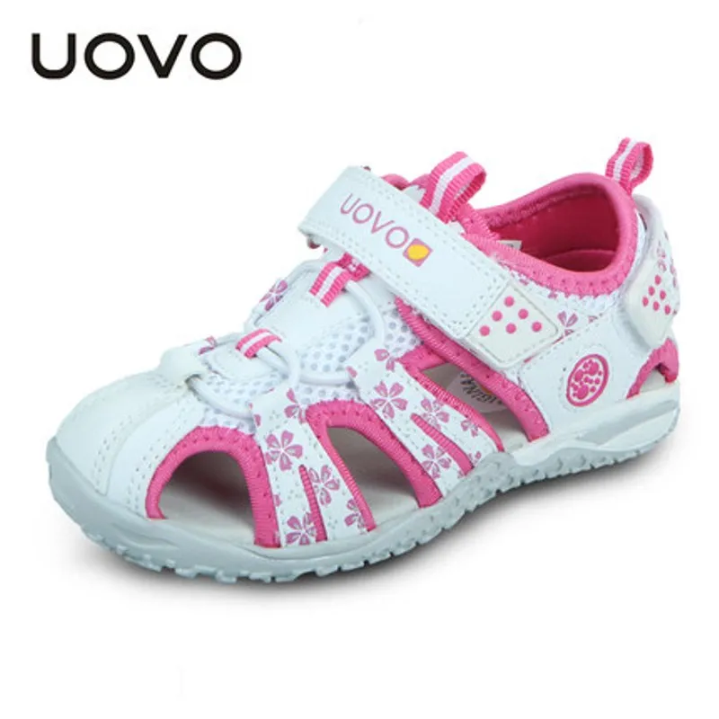 Uovo/Новые летние пляжные сандалии с закрытым носком; детская обувь; EU26-36 для мальчиков и девочек; камуфляжные детские плоские сандалии с цветочным принтом; нескользящие