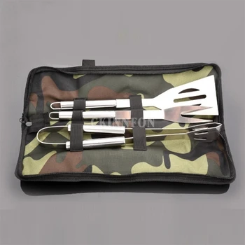 

50Set Practical Camouflage 3 Pcs/Lot BBQ Grill Tools Set Thicker Stainless Barbecue Accessories Tongs (Color: Camouflage)