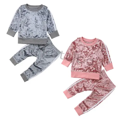 

Toddler Kids Baby Girl Infant Clothes Velvet T-shirt Long Sleeve Tops Pants Outfit Sets Tracksuit