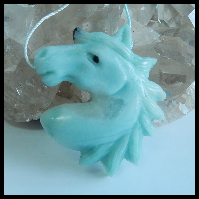 

Semi-precious stones, Jewelry accessories, birthday gift,Natural Carved horse head Amazonite Pendant,48x42x10mm,23.24g