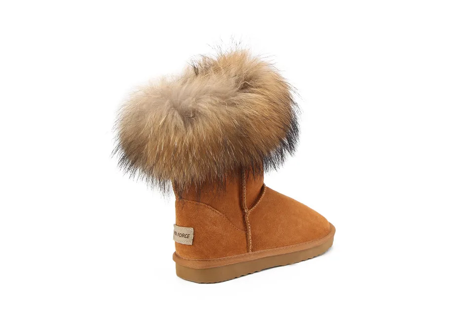 MBR FORCE Fashion Women's Natural Real fox Fur Snow Boots Genuine Cow Leather women Boots Female Warm Winter Boots Shoes