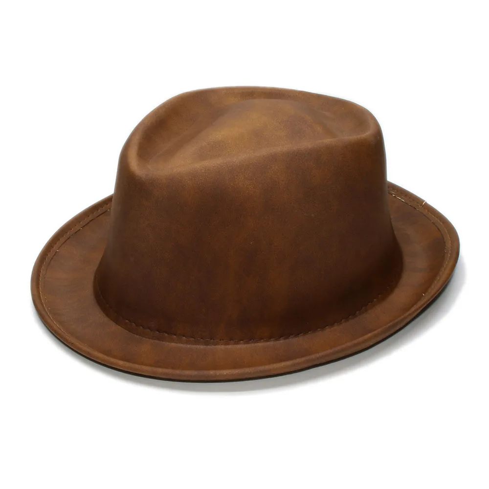 Ретро одноцветная с короткими полями женская мужская кепка для путешествий из искусственной кожи с ромбовидной короной фетровая шляпа-котелок(один размер 57 см