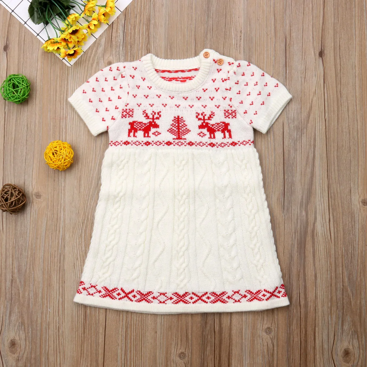 Новинка года, рождественское платье-свитер для новорожденных, вязаный шерстяной свитер для маленьких девочек, платье-пуловер, Рождественская праздничная одежда