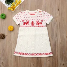 Новинка года, рождественское платье-свитер для новорожденных, вязаный шерстяной свитер для маленьких девочек, платье-пуловер, Рождественская праздничная одежда