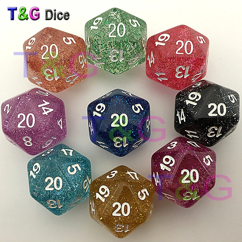 5pcs/set T&G High Quality Multicolor D20 Dice Set Glitter effect, 20