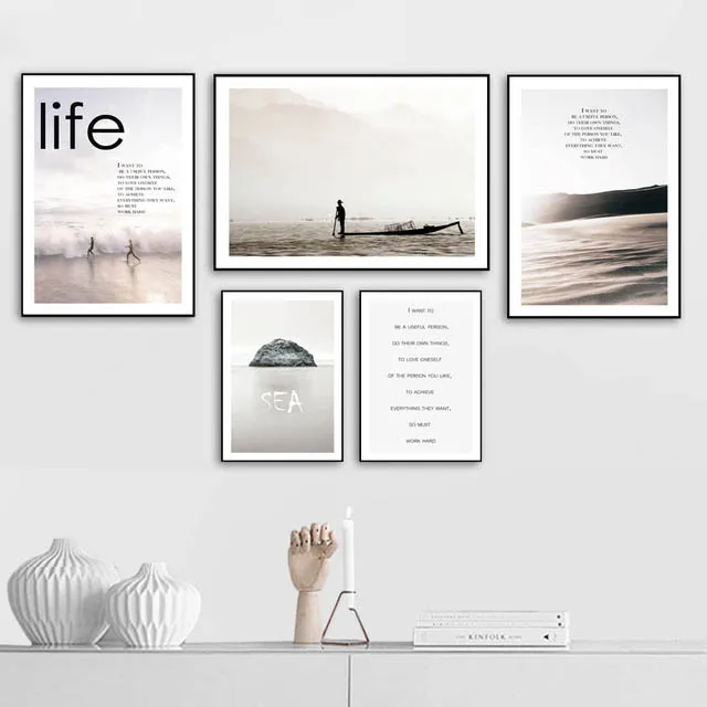 Unframed Sea Beach Landscape Canvas Painting Nature Ocean Scenery Nordic Poster For Modern Home Living Room Decor Wall Artwork | Дом и сад