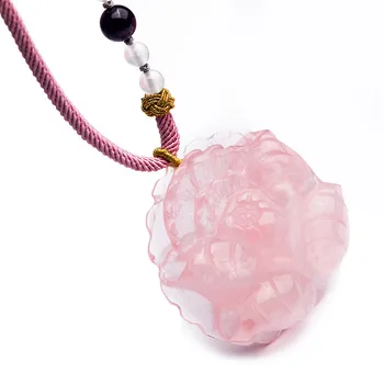 

Genuine Pink Natural Rose Quartz Pendant Flower Shape Crystal Necklaces Pendants 52mm