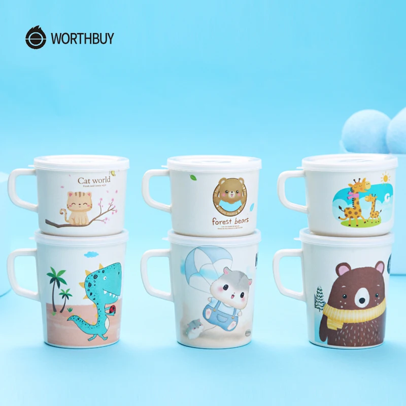WORTHBUY Милая мультяшная Детская кружка Экологичная бамбуковая кофейная с крышкой
