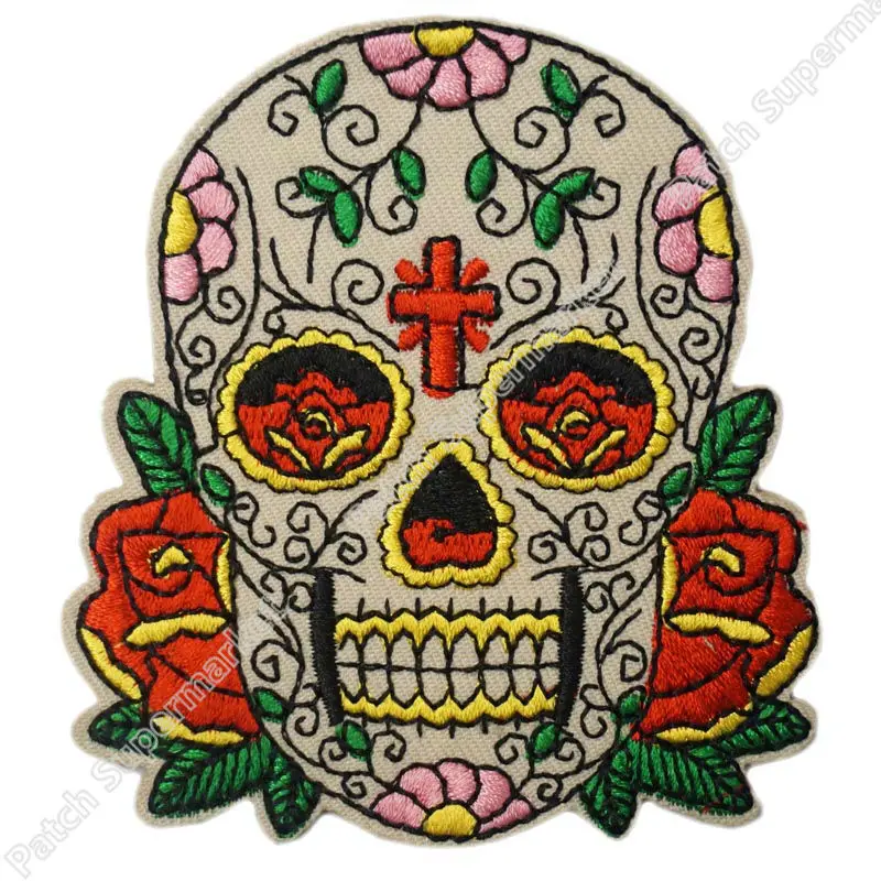 33 candy sugar skull roses cross tatoo embroidered logo iron on patch emo goth punk
