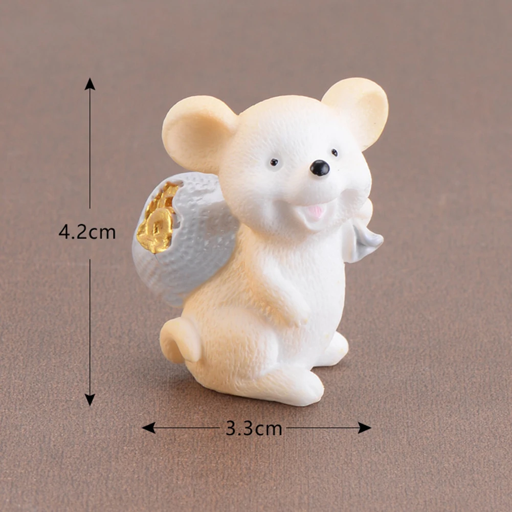 Mini Shengxiao Figurine Resin Decoration Crafts Ingot Gold Coin Lucky Rat Animal Figurines Statue DIY Garden Table Ornament