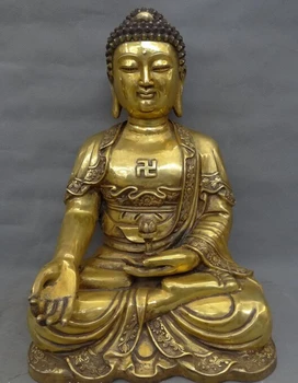 

wholesale factory 18" Tibet Bronze Gilt Buddhism Sakyamuni Lotus Holder Shakyamuni Buddha Statue AE1024 AB1025