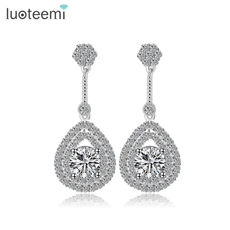 

LUOTEEMI Classic Elegant Drop Earrings AAA Teardrop Shape Cubic Zirconia Stone Ladies Earrings for Wedding Factory Wholesale