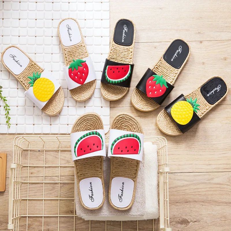 

CuddlyIIPanda Women Fashion Hemp Slides Summer Fruit Jelly Beach Flip Flops Ladies Casual Slip on Slippers Woman Beach Shoes