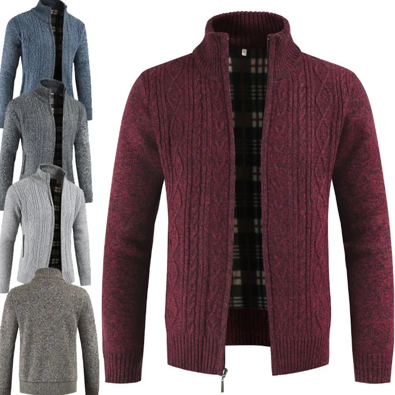 

Men winter wool knit coat stand collar warmth sweater Hooded Brand Male Long Sleeve clothes Mens Cardigan