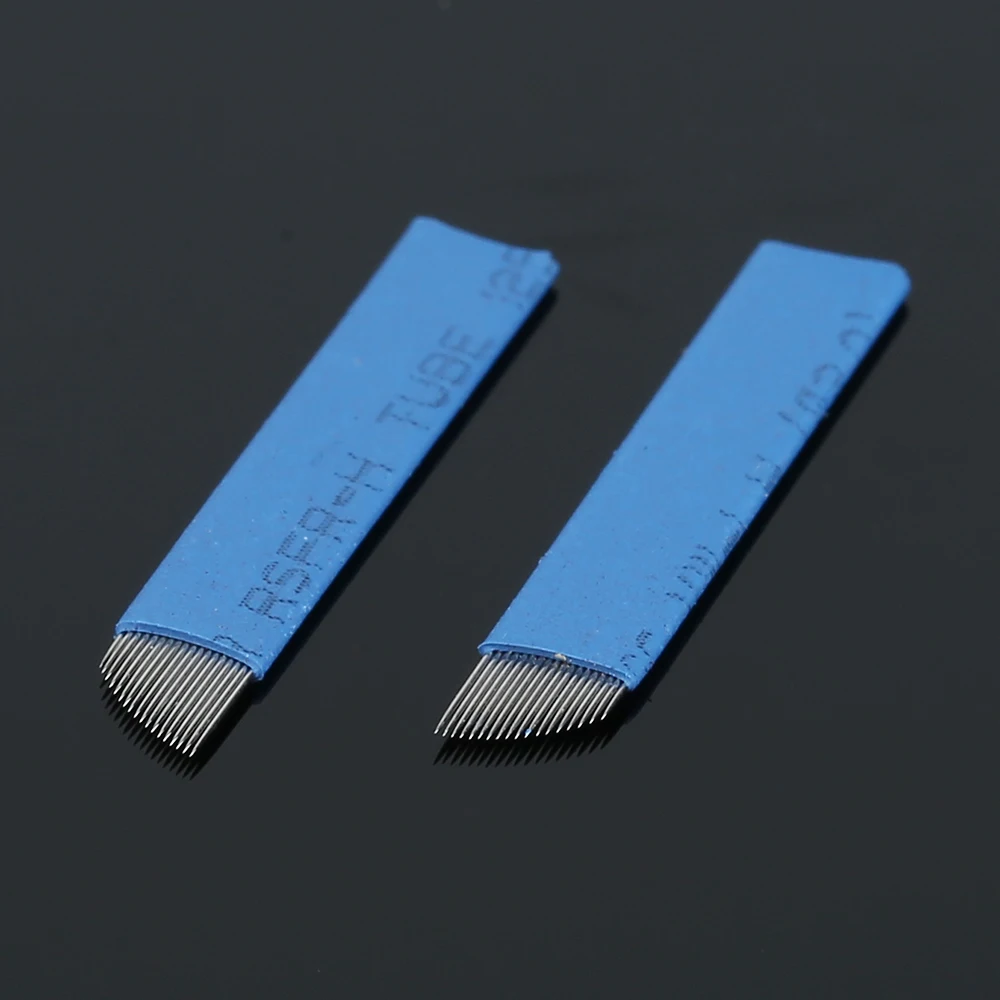 

2PCS Tattoo Eyebrow Blade Blue 18 Pin Permanent Makeup Manual Eyebrow Bevel Blades 18 Needles Embroidery Microblading Needles