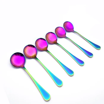 

Stainless Steel Soup Spoon Ice Cream Spoon Rice Spoon Round Head Spoon Rainbow Mirror Polished Cutlery Set Christmas Dinner Tool
