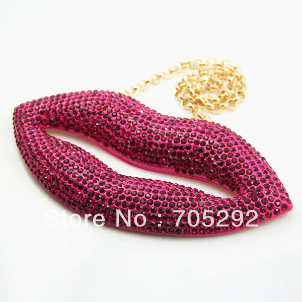 

Huge Lip Pendants Hip Hop Jewelry Necklace Purple color Gold Tone