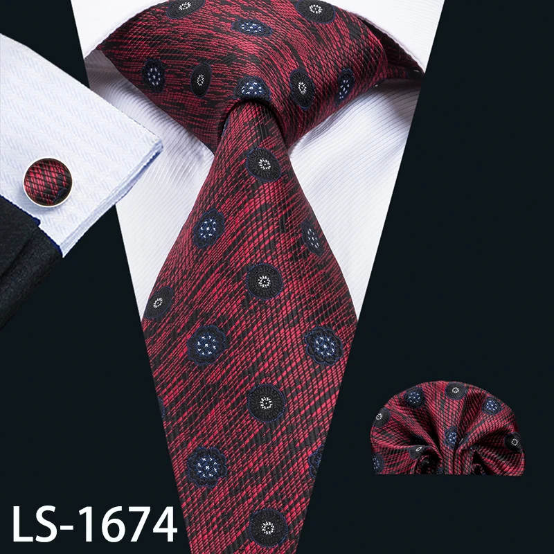 LS-704, мужской галстук, шелк, красный, в клетку, жаккардовый, тканый, свадебный галстук, Barry.Wang, Hanky, запонки, набор, галстук для мужчин, деловые, вечерние - Цвет: LS-1674