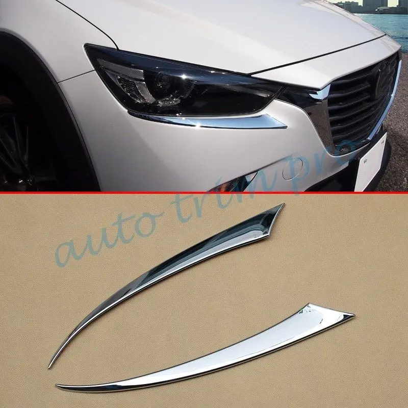 

2X Chrome Parts Head Front Light Lamp Eyebrow Cover Trim Fit For Mazda CX-3 2016 2017 2018 2019 CX3 Accessories Decoration