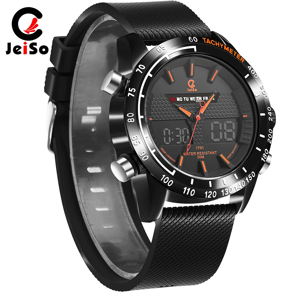 

digital watch Boy Sports Watch Stylish Design Solid Metal Watch Case Brushed Black Color with 30M water resistant Rubber Watch