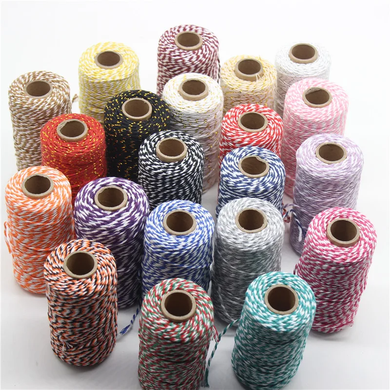 100M* 2MM Double Color Cotton Baker Rope Twine for Handmade Accessories Wedding Party Decoration Gift DIY Wrapping