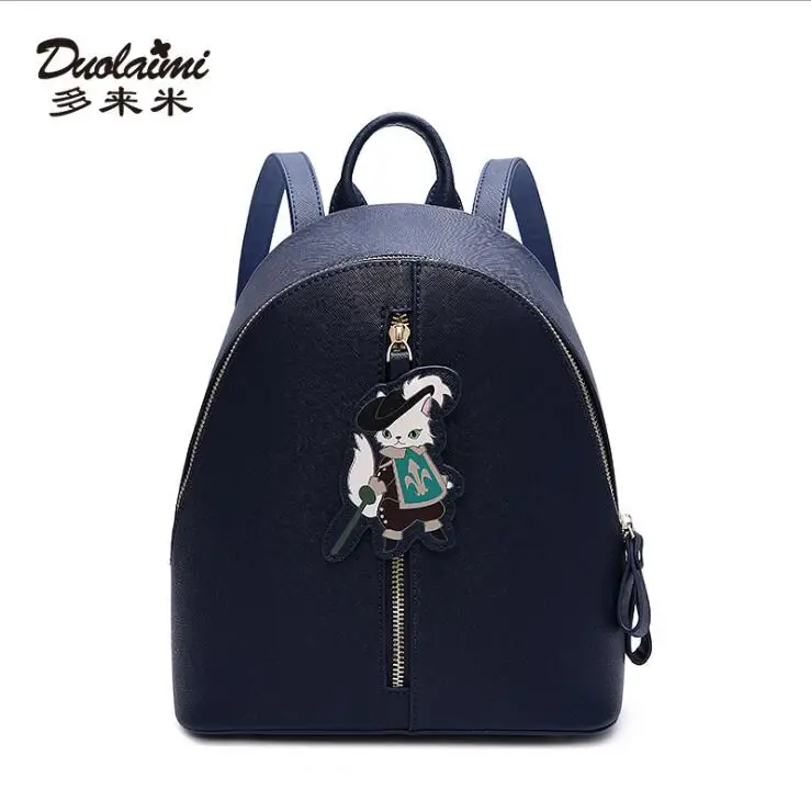 

DuoLaiMi 2108 New Arrival Fashion PU Cat Zipper Pure Color Solid Teenager Preppy Book Backpack Crossbody School Bags Backpacks