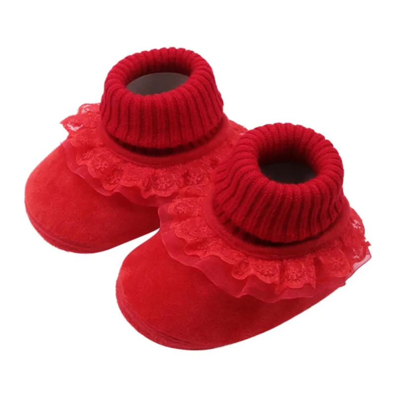 

19 New Luokou Lace Solid Color Stitching Cotton Boots Warm Non-slip Baby Shoes Baby Toddler Shoes Toddler Shoes Newborn Shoes
