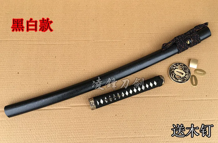 A Set Fittings Tsuba Dragon Guard For Japanese Samurai Sword Katana Accesso+Fish skin And Wood Sheath - Цвет: Черный