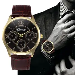 Новые спортивные часы Geneva, мужские часы, повседневный кожаный ремешок аналог, кварцевые наручные часы для мужчин, Лидирующий бренд, цифры