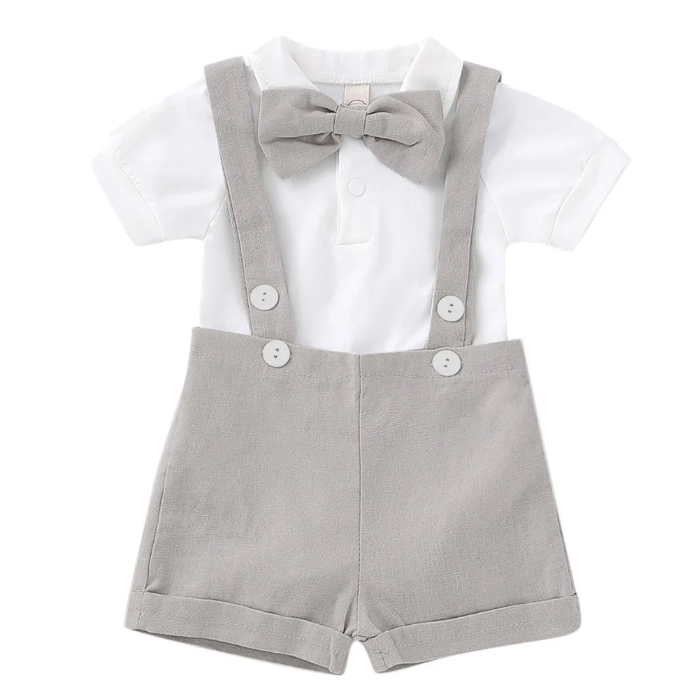 

Puseky Newborn Baby Boys Summer Short Sleeve Clothes Suit Bow Tie Romper Suspender Pants 2pc Baby Boys Wear Kids Outfit