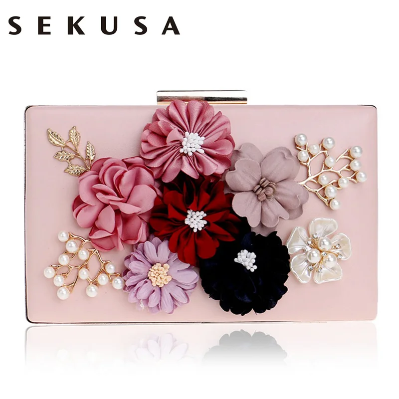 Sekusa PU модные женские туфли вечерняя сумочка BS010 цветок из бисера маленький день