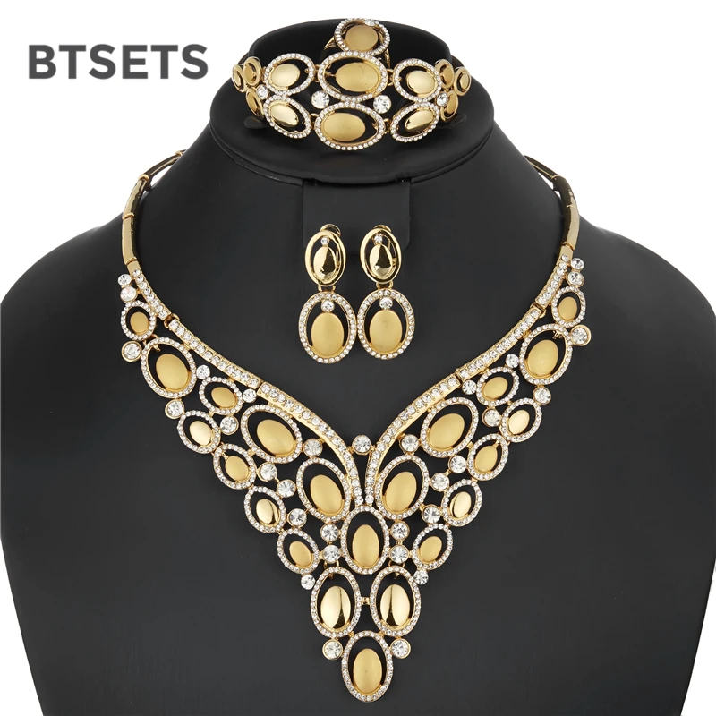 

BTSETS African Jewelry Set For Women Vintage Nigerain Statement Necklace Set Imitation Crystal Costume Wedding Jewelry Sets