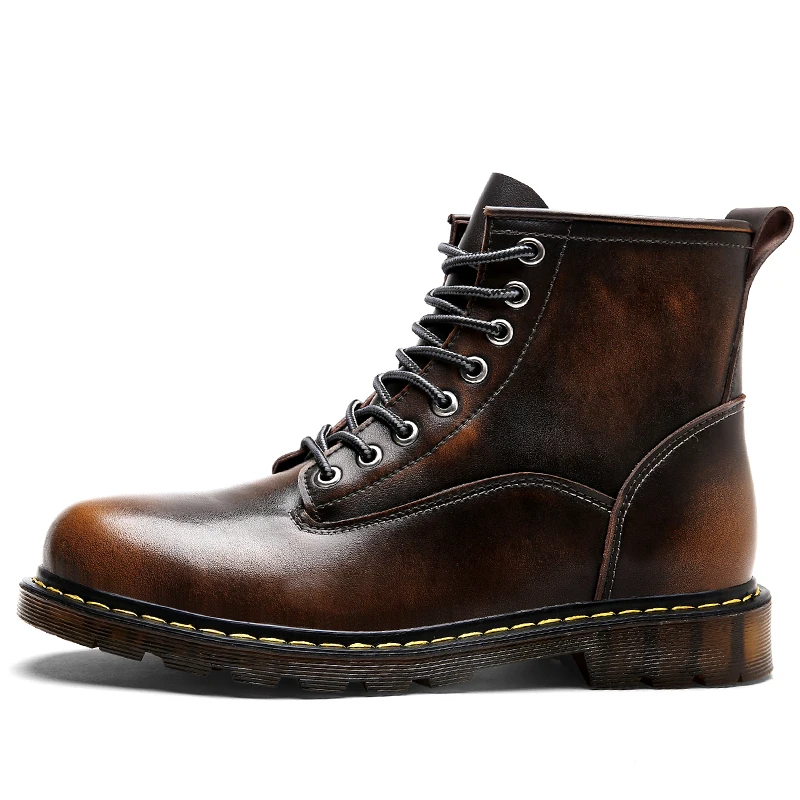 Valstone/качественные кожаные ботинки в стиле ретро; мужские зимние ботинки; коллекция года; модные высокие ботинки карго; теплые винтажные стильные кроссовки; большие размеры 47 - Цвет: Brown Autumn