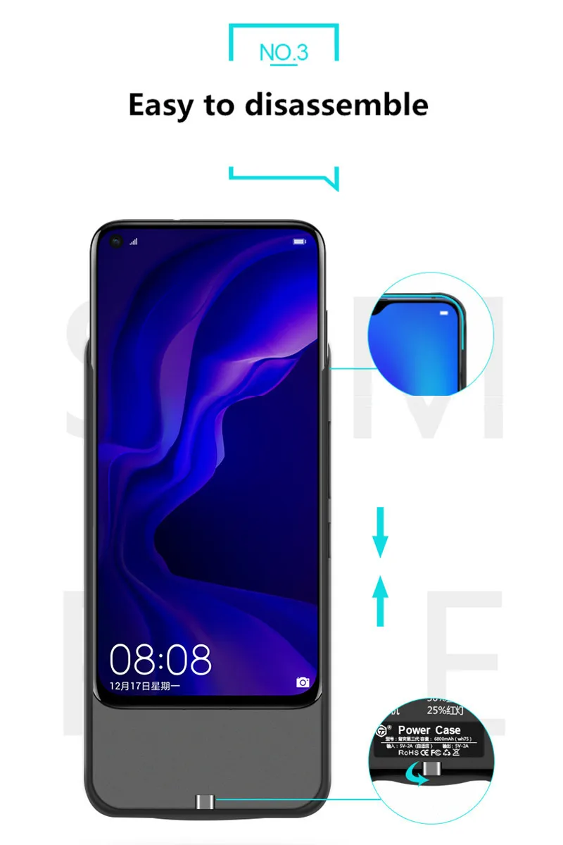 6800 мАч портативный чехол для быстрой зарядки аккумулятора для huawei Nova 3, чехол для зарядки, ультра тонкий противоударный чехол для задней панели