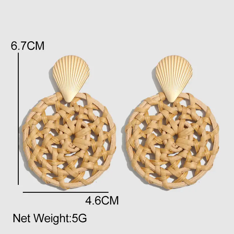 JUST FEEL,, ручная работа, новые круглые плетеные серьги из ротанга, большие висячие серьги для женщин, Boho, натуральные деревянные, бамбуковые, соломенные, плетеные серьги из лозы