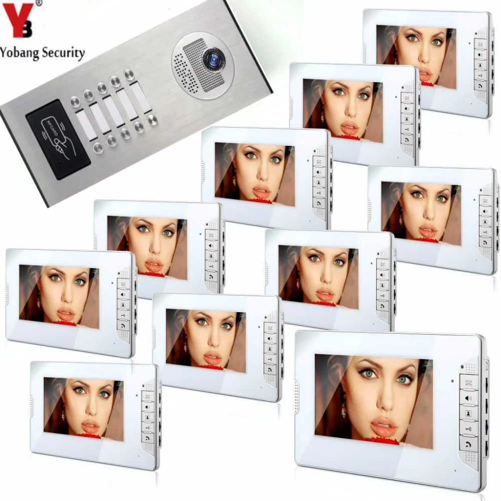 YobangSecurity 7\ Video Intercom Apartment Door Phone System 10 Monitor+ Doorbell Camera For 10 House Family RFID Access Control