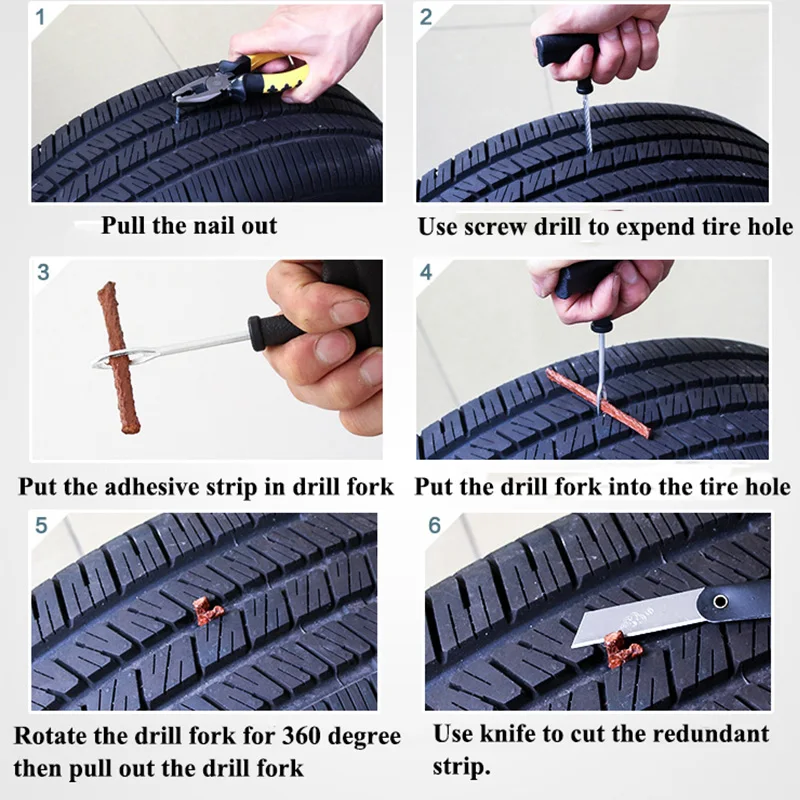 1set SEEYULE Emergency Car Tire Leak Repair Tool Tubeless Tyre Puncture Plug Repair Kit Block Air